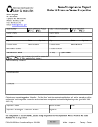 Document preview: Form F620-012-000 Non-compliance Report - Boiler & Pressure Vessel Inspection - Washington