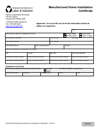 Document preview: Form F622-084-000 Manufactured Home Installation Certificate - Washington