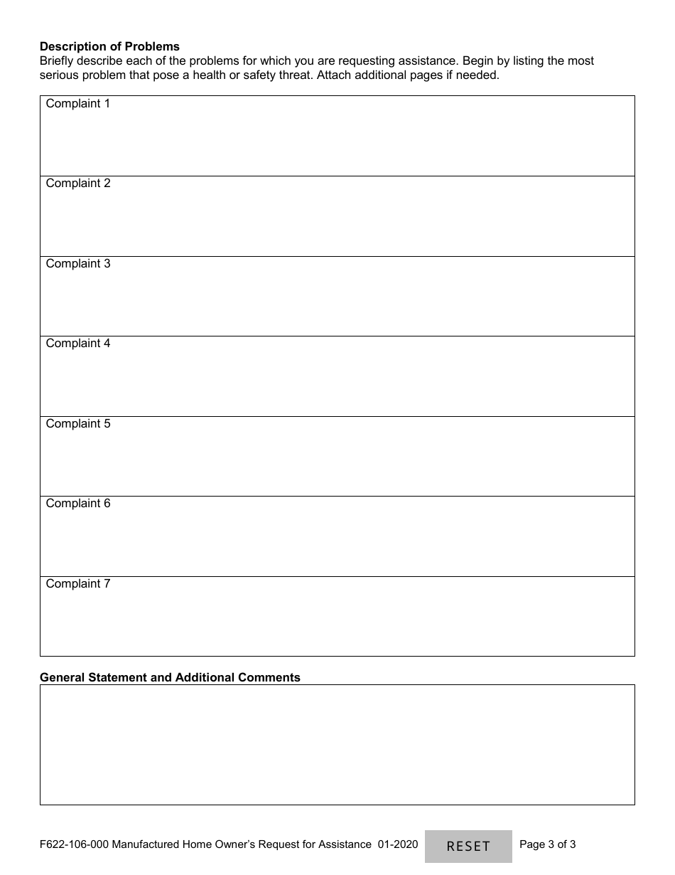 Form F622-106-000 Manufactured Home Owners Request for Assistance - Washington, Page 4