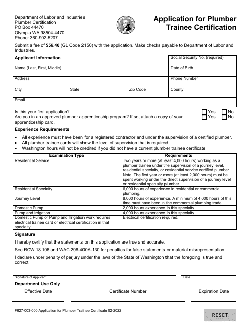 Form F627-003-000  Printable Pdf