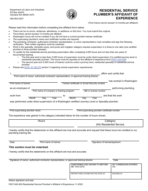 Form F627-045-000  Printable Pdf