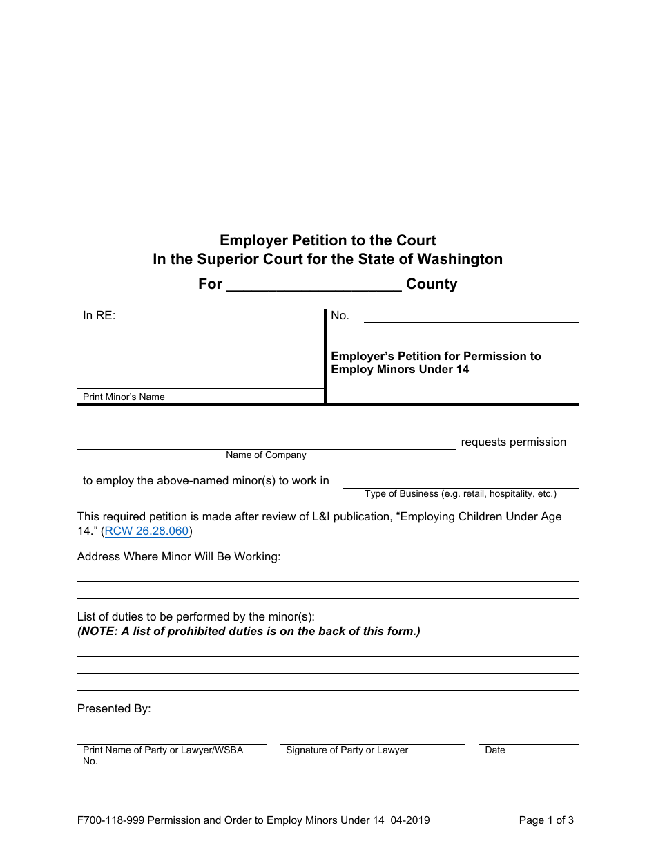 Form F700-118-999 Permission and Order to Employ Minors Under 14 - Washington (English / Spanish), Page 3