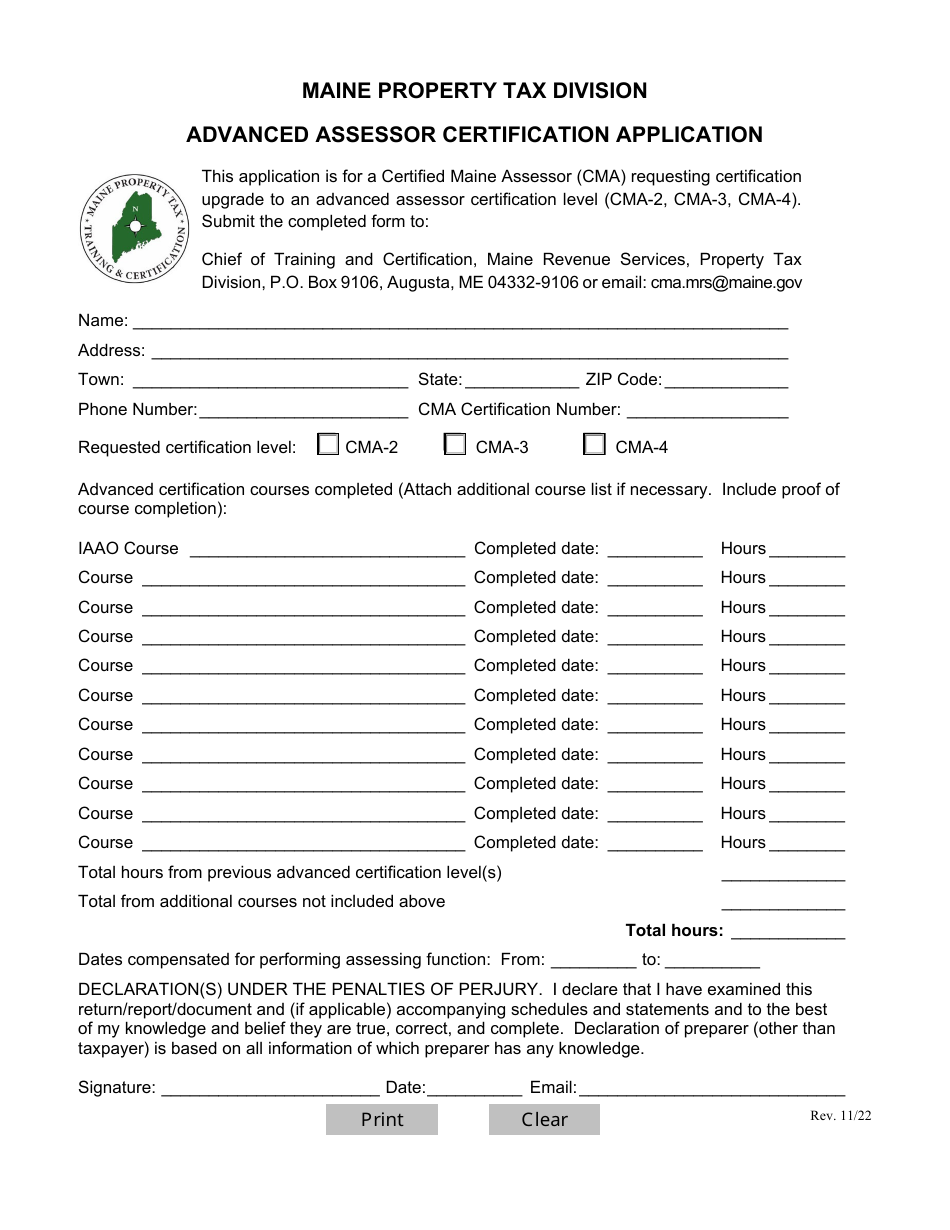 Maine Advanced Assessor Certification Application Download Fillable PDF 2021 — 2024 Templateroller