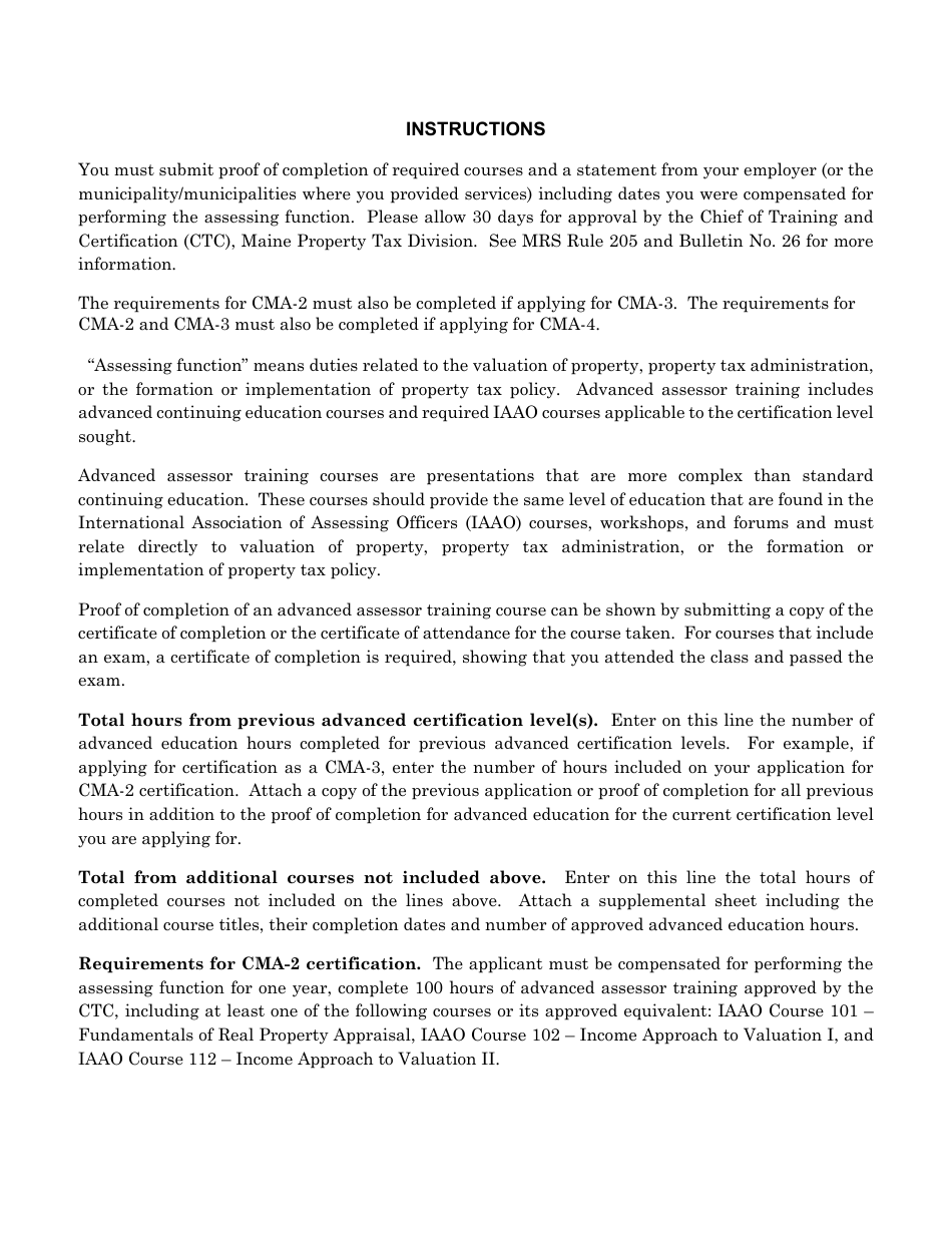 Advanced Assessor Certification Application - Maine, Page 2