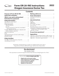 Instructions for Form OR-20-INS, 150-102-129 Oregon Insurance Excise Tax - Oregon