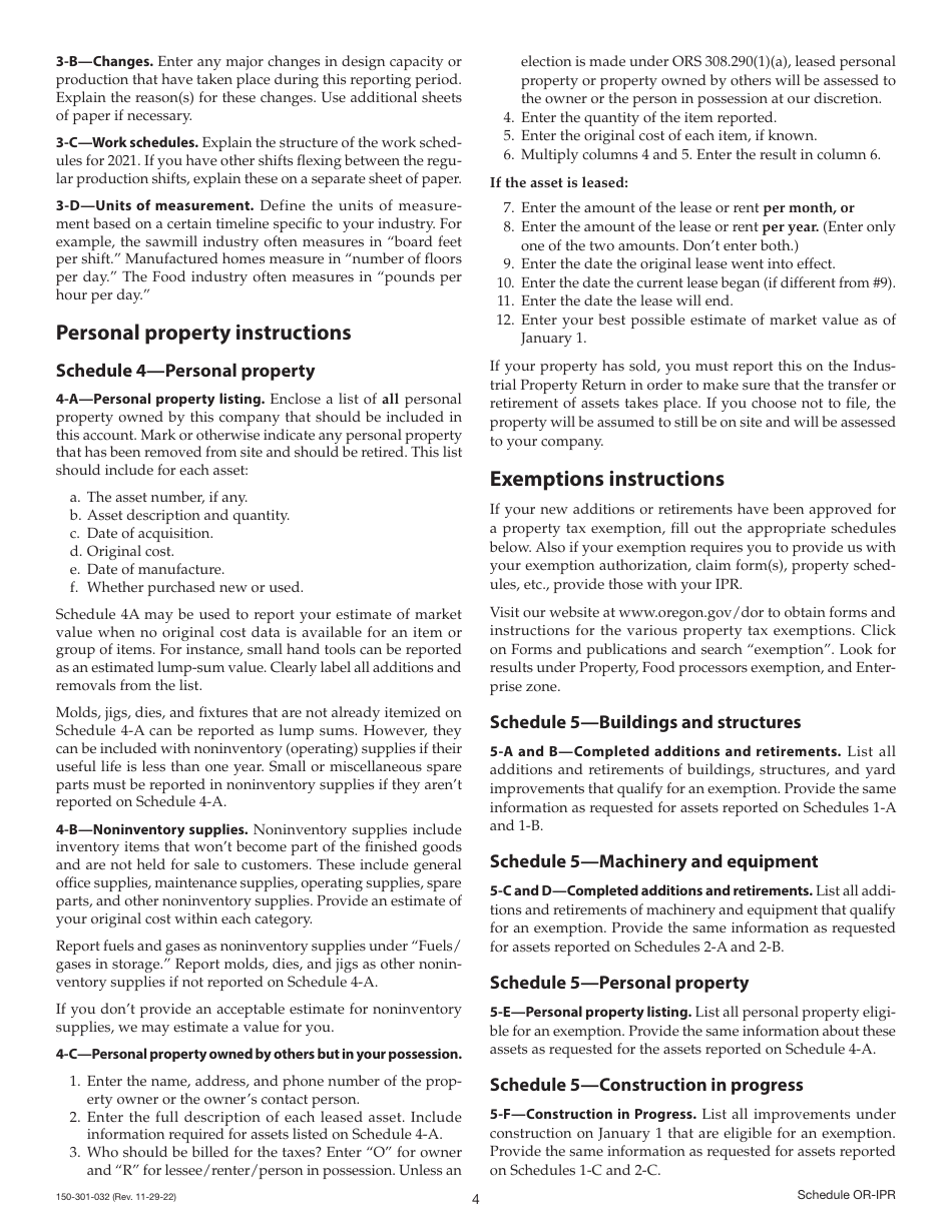 Form 150-301-032 Schedule OR-IPR Industrial Real Property Schedules - Oregon, Page 5