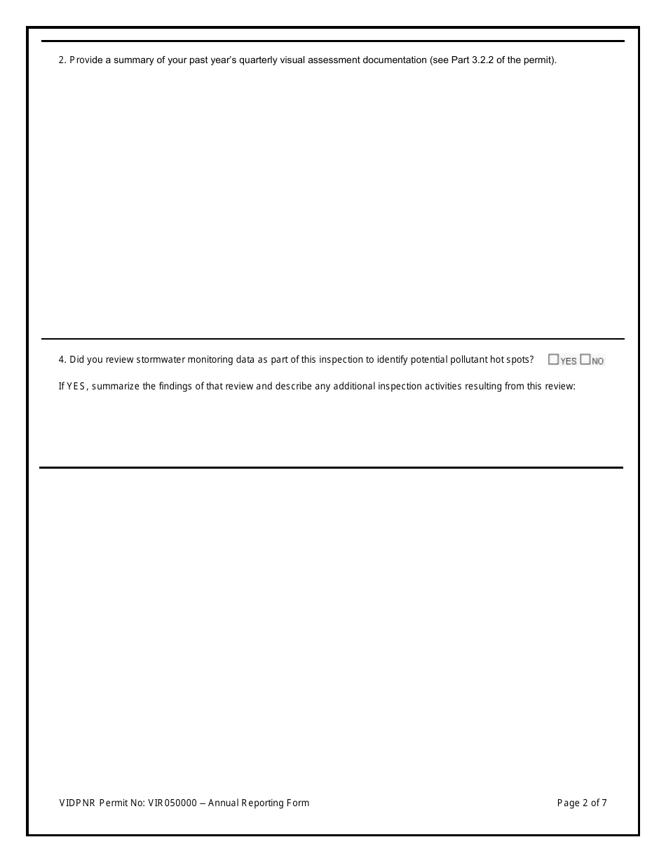 Annual Reporting Form for the Tpdes Multi-Sector General Permit (VI Msgp) General Permit No. Vir050000 - Virgin Islands, Page 2