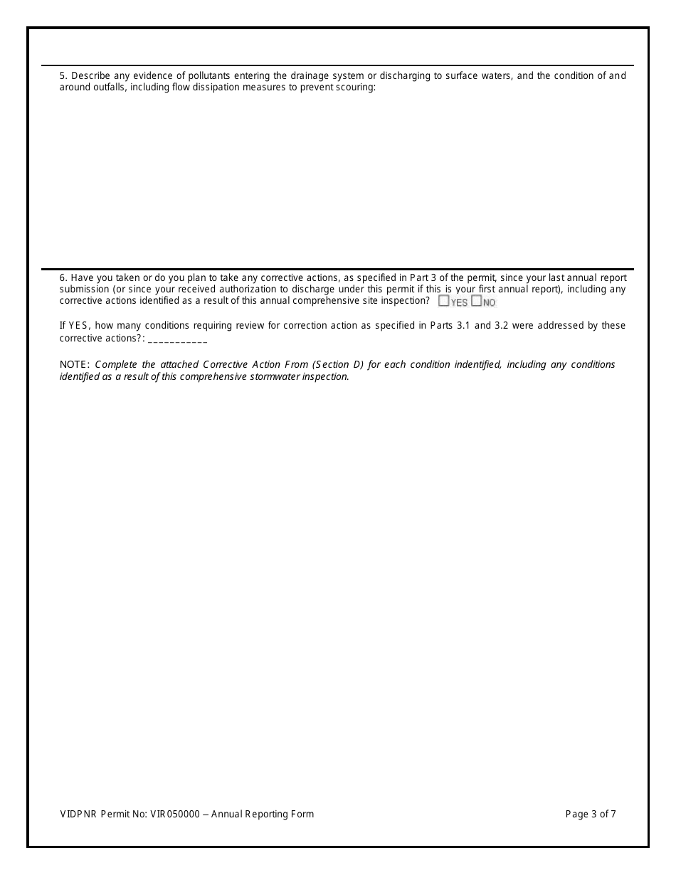 Annual Reporting Form for the Tpdes Multi-Sector General Permit (VI Msgp) General Permit No. Vir050000 - Virgin Islands, Page 3
