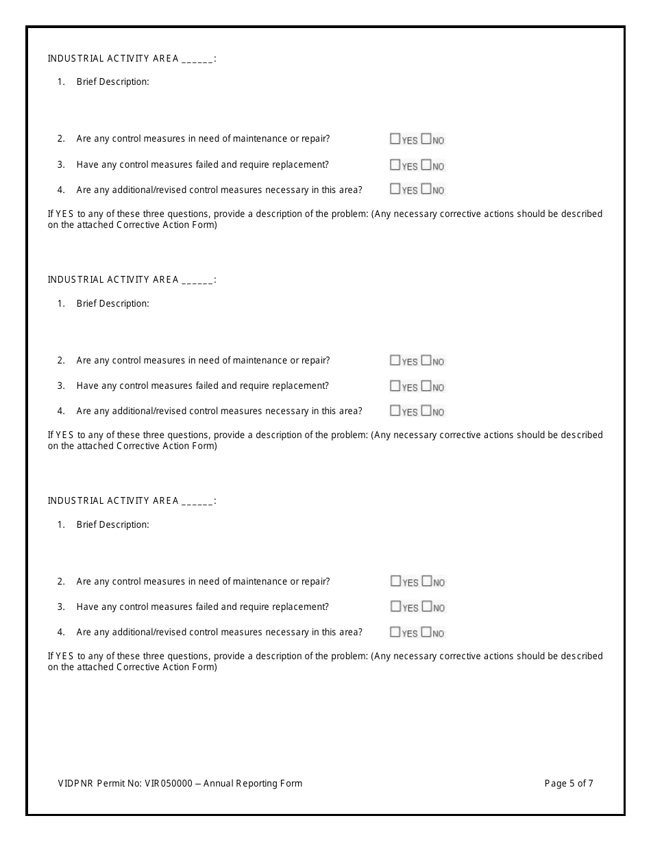 Annual Reporting Form for the Tpdes Multi-Sector General Permit (VI Msgp) General Permit No. Vir050000 - Virgin Islands, Page 5