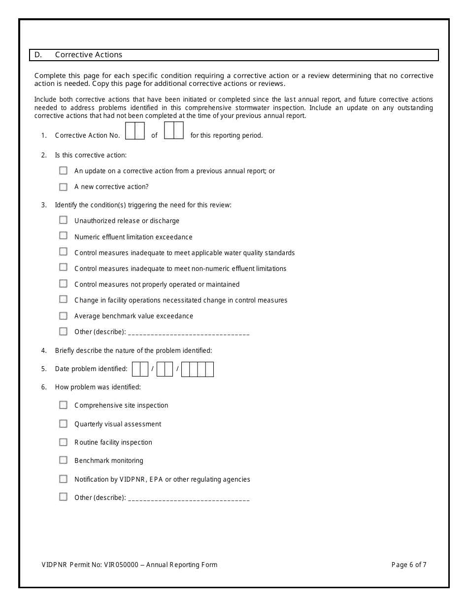 Annual Reporting Form for the Tpdes Multi-Sector General Permit (VI Msgp) General Permit No. Vir050000 - Virgin Islands, Page 6