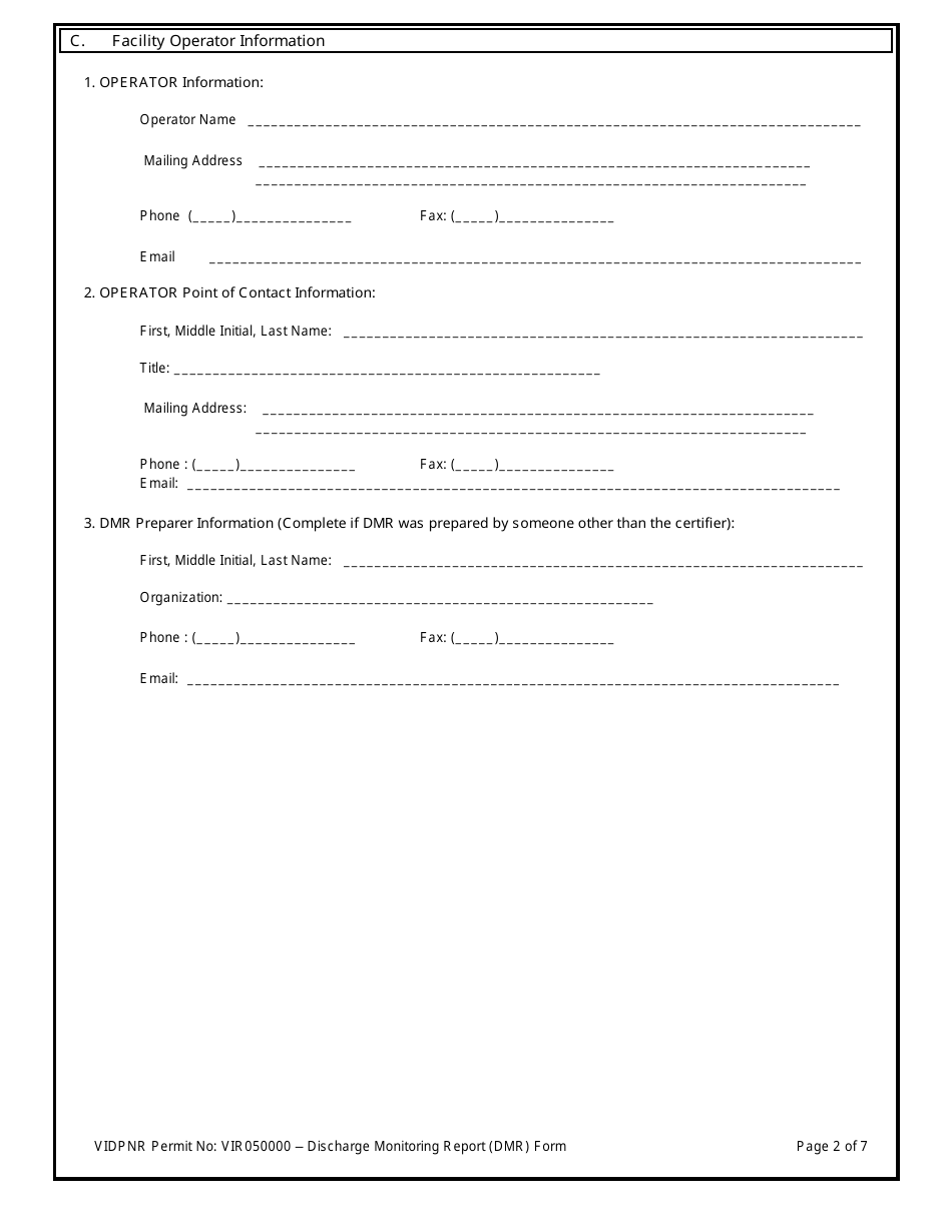 Discharge Monitoring Report (Dmr) Form for For Stormwater Discharges Associated With Industrial Activity Under the 2017 Tpdes Multi-Sector General Permit (VI Msgp) No. Vir050000 - Virgin Islands, Page 2