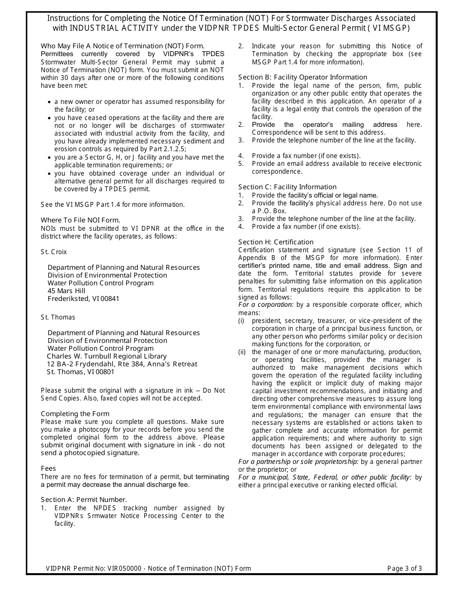 Notice of Termination (Not) Form - Virgin Islands, Page 3