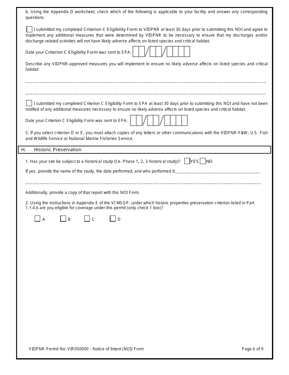 Multi-Sector General Permit (Vir0500000) Notice of Intent (Noi) Form - Virgin Islands, Page 6