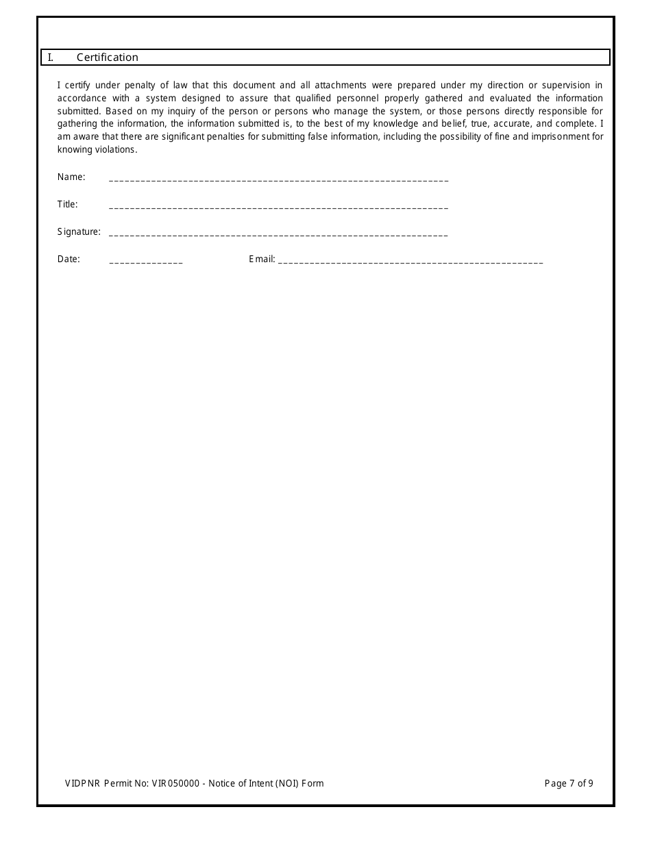 Multi-Sector General Permit (Vir0500000) Notice of Intent (Noi) Form - Virgin Islands, Page 7