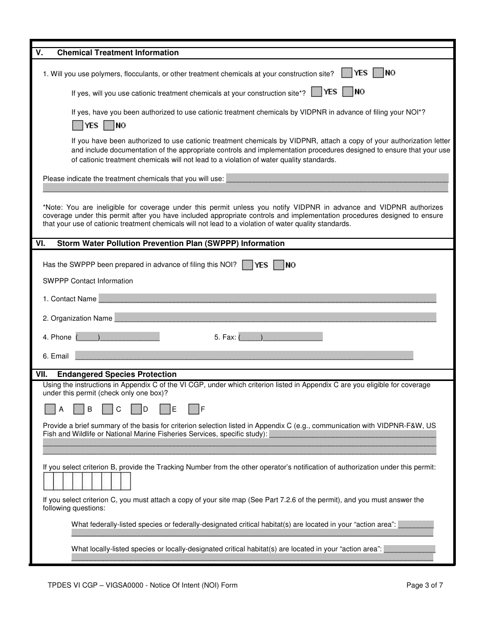 Notice of Intent (Noi) for Stormwater Discharges Associated With Construction Activity Under the Tpdes VI Construction General Permit (VI Cgp) No. Vigsa0000 - Virgin Islands, Page 3