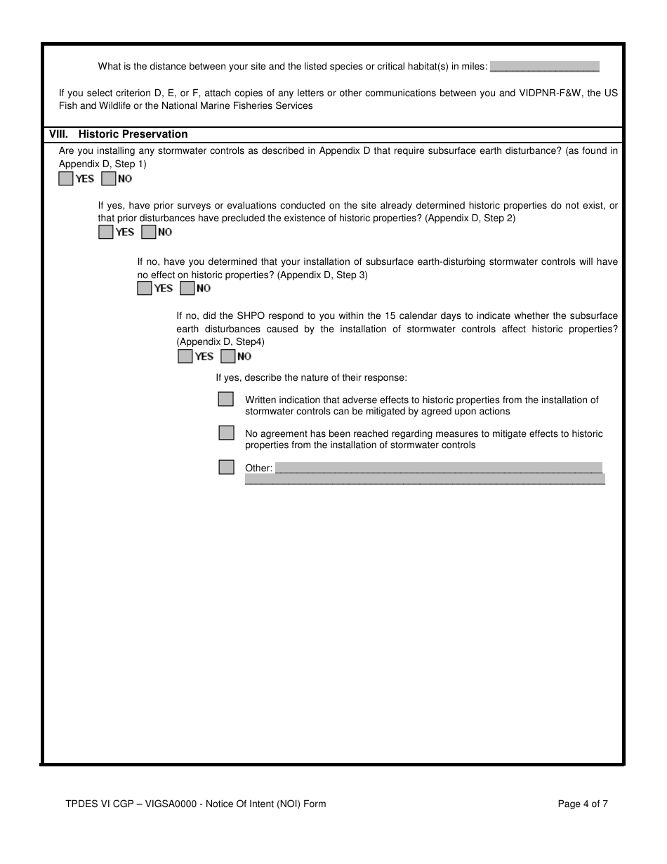 Notice of Intent (Noi) for Stormwater Discharges Associated With Construction Activity Under the Tpdes VI Construction General Permit (VI Cgp) No. Vigsa0000 - Virgin Islands, Page 4
