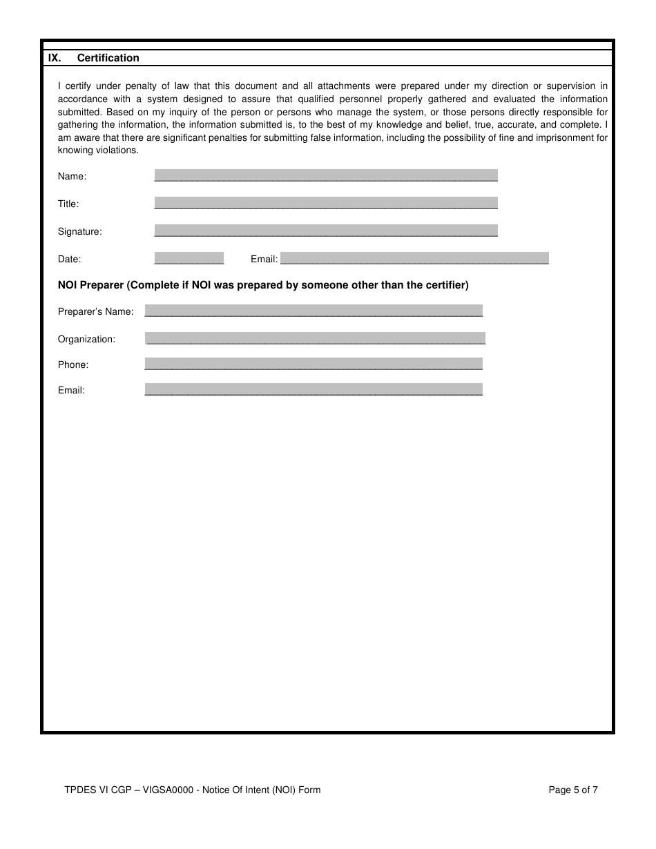 Notice of Intent (Noi) for Stormwater Discharges Associated With Construction Activity Under the Tpdes VI Construction General Permit (VI Cgp) No. Vigsa0000 - Virgin Islands, Page 5
