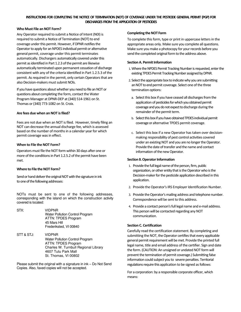 EPA Form 6100-23 Notice of Termination (Not) of Coverage Under the Pesticide General Permit (Pgp) for Discharges From the Application of Pesticides - Virgin Islands, Page 3