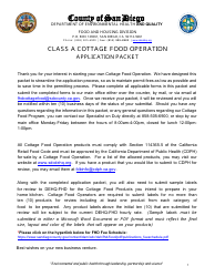 Class a Cottage Food Operation Application - County of San Diego, California