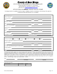 Document preview: Application for Annual Sewage Hauler Permit - County of San Diego, California