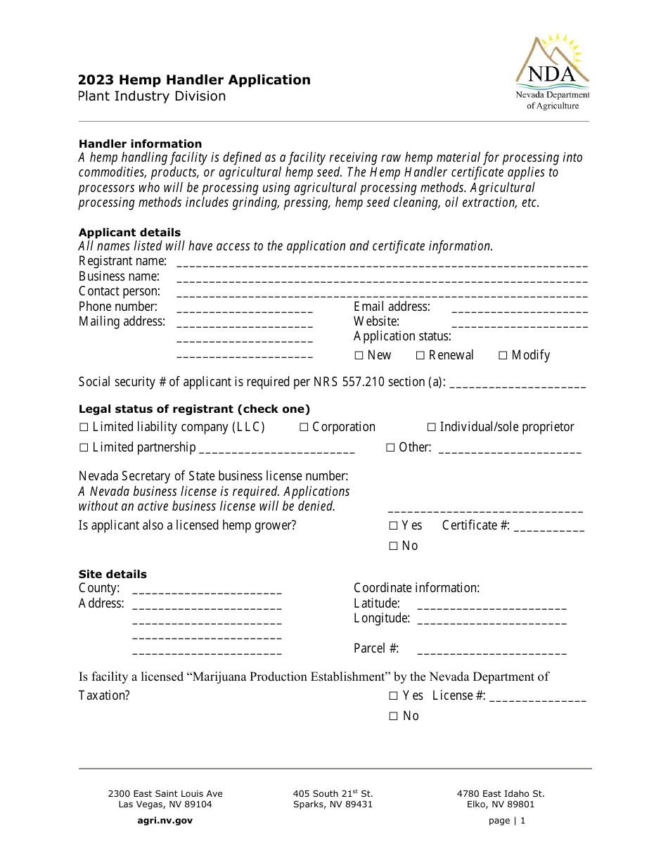 Hemp Handler Application - Nevada, Page 1