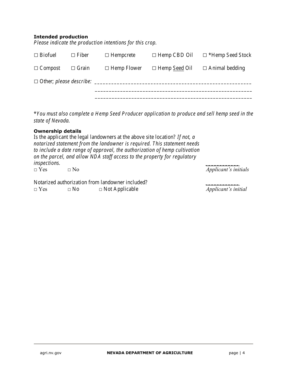 Hemp Grower Application - Nevada, Page 4