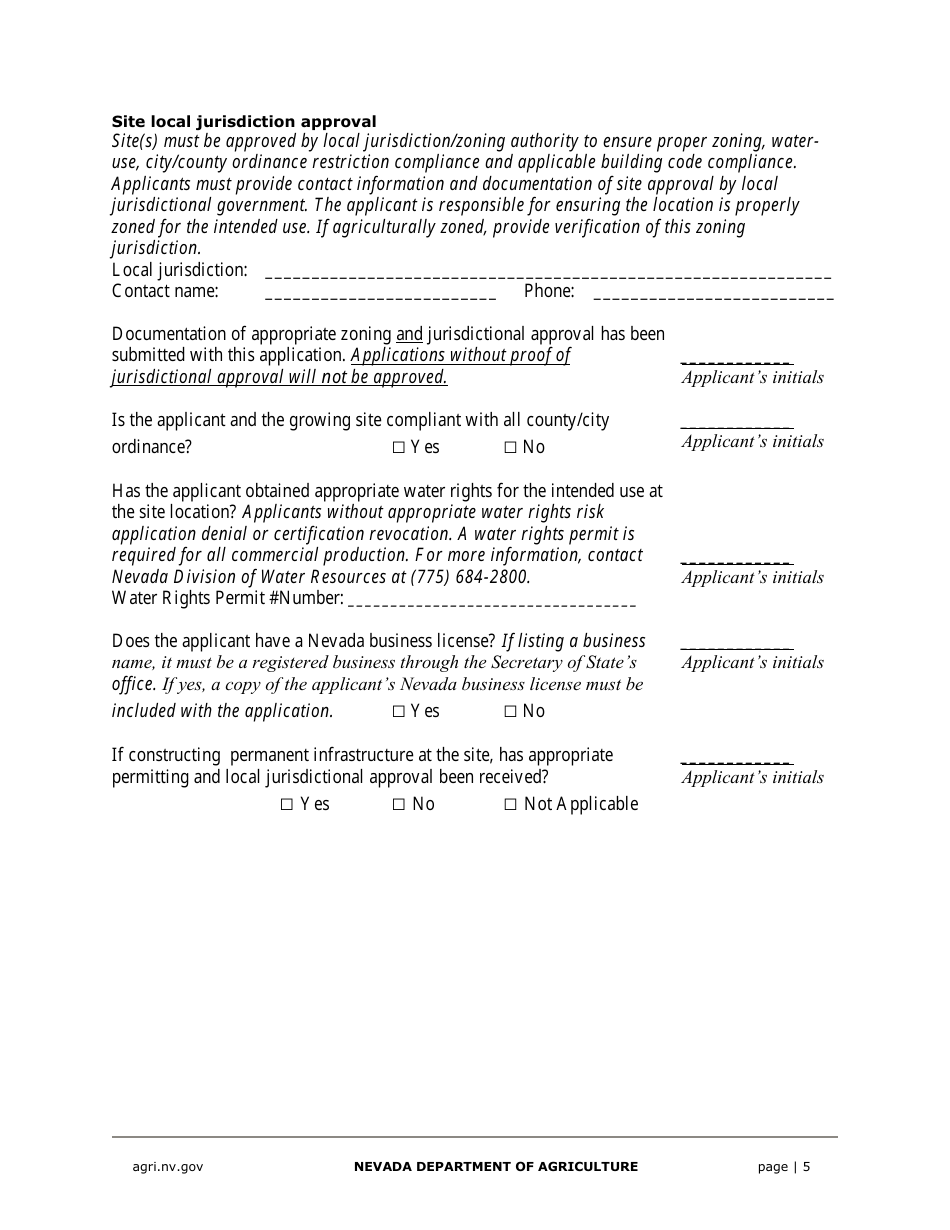 Hemp Grower Application - Nevada, Page 5
