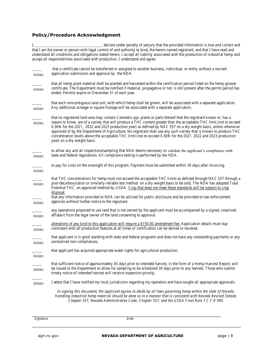 Hemp Grower Application - Nevada, Page 8