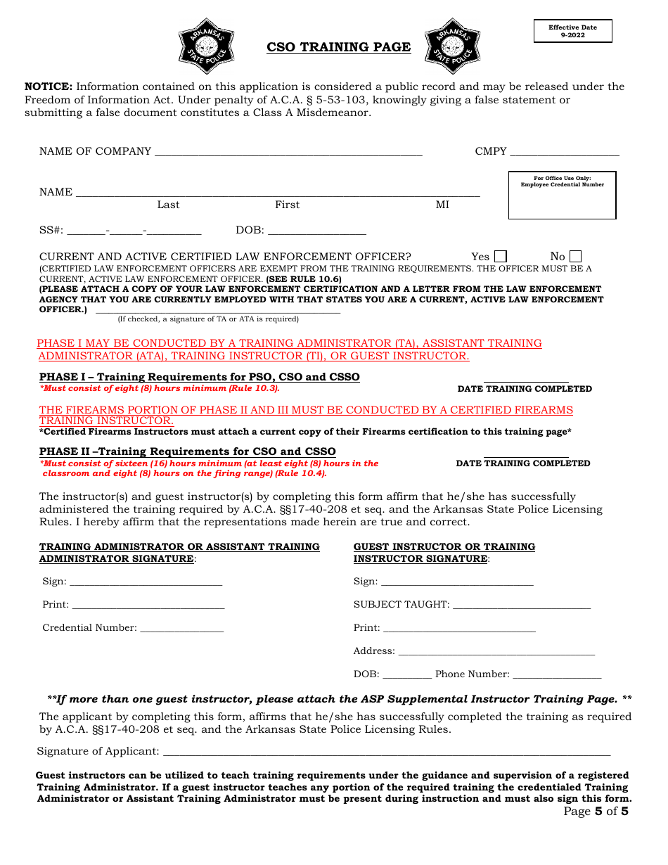 Commissioned Security Officer Application - Arkansas, Page 5