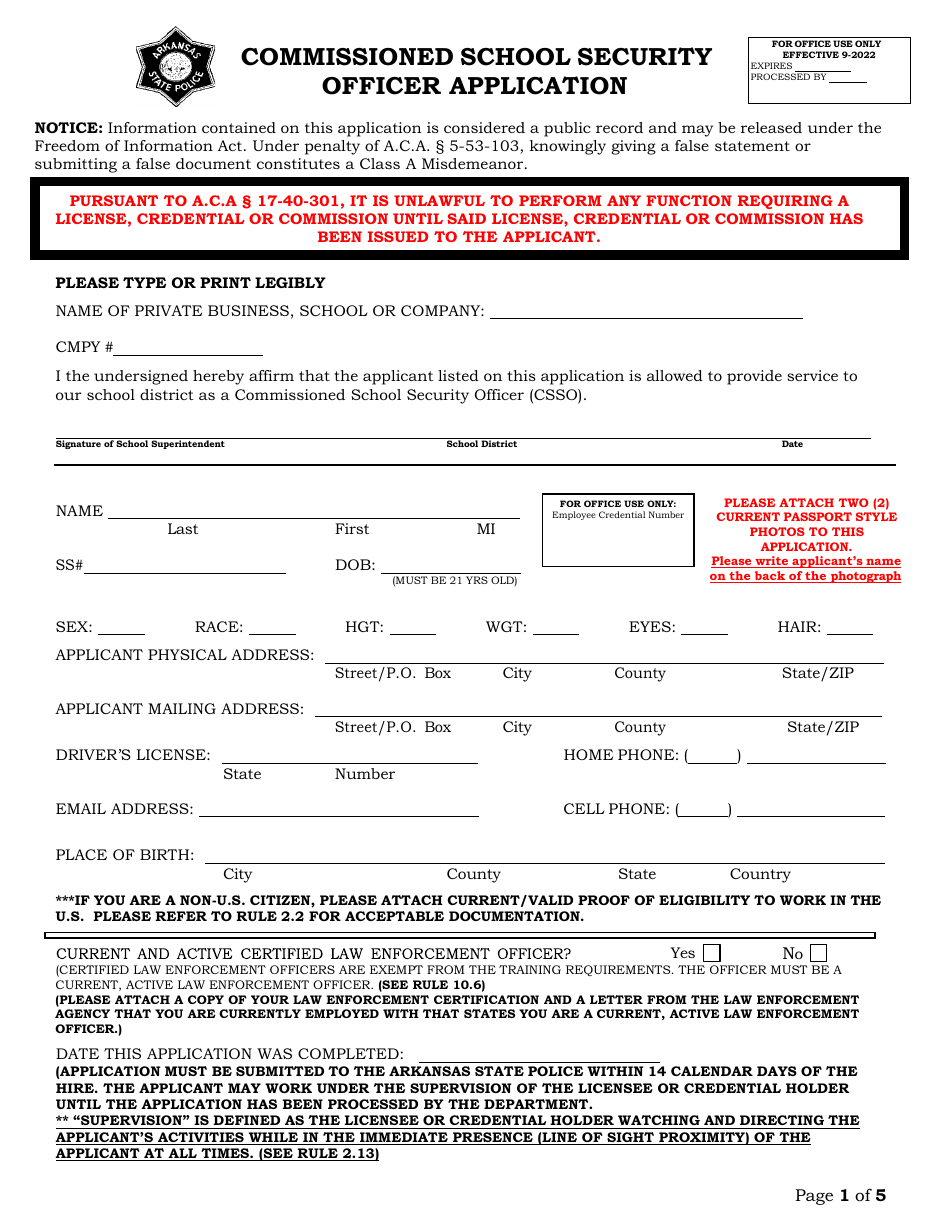 Arkansas Commissioned School Security Officer Application - Fill Out ...