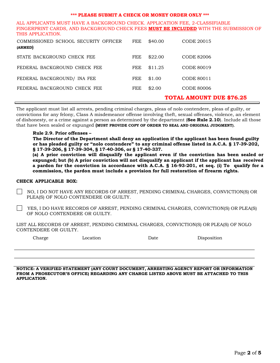 Commissioned School Security Officer Application - Arkansas, Page 2