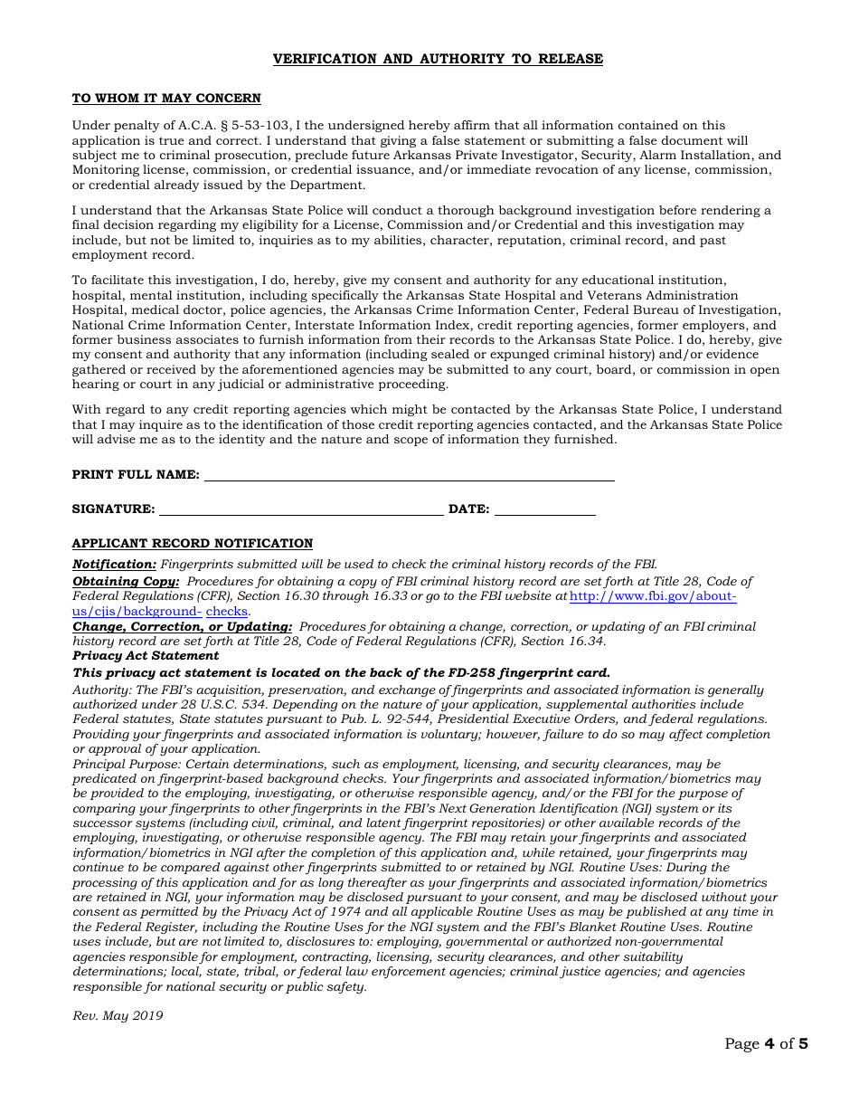 Commissioned Security Officer Renewal Application - Arkansas, Page 4