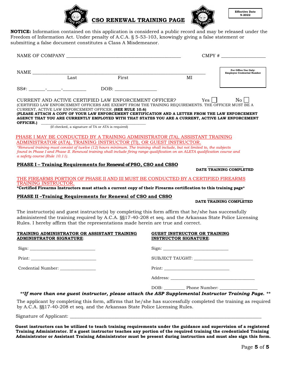 Commissioned Security Officer Renewal Application - Arkansas, Page 5