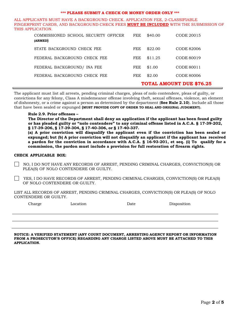 Commissioned School Security Officer Renewal Application - Arkansas, Page 2