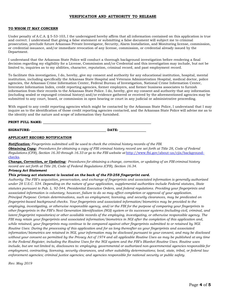 Commissioned School Security Officer Renewal Application - Arkansas, Page 4