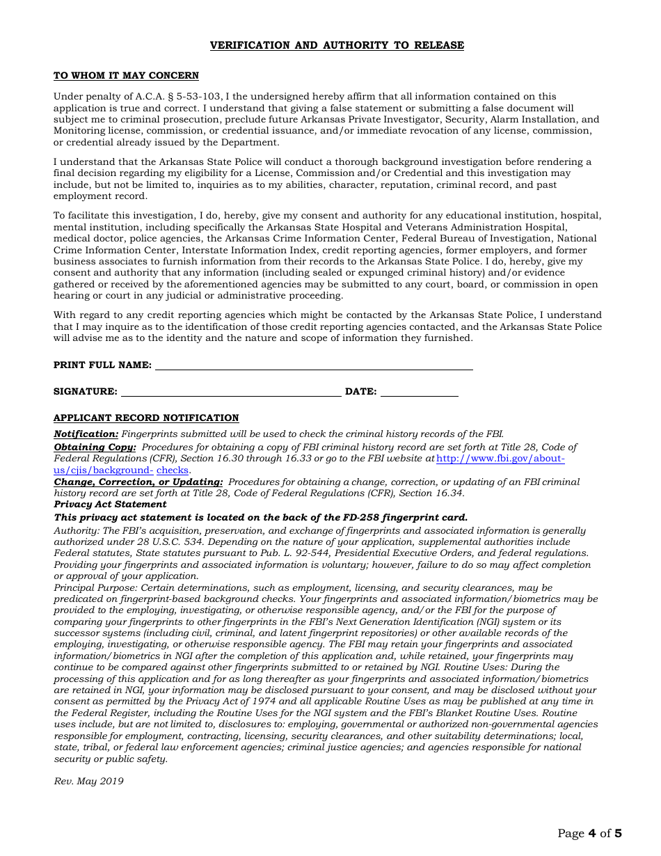 Private Security Officer Renewal Application - Arkansas, Page 4