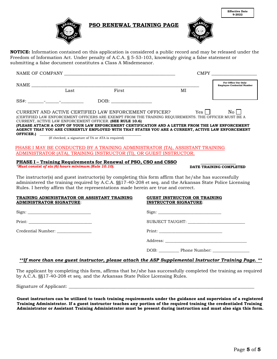 Private Security Officer Renewal Application - Arkansas, Page 5