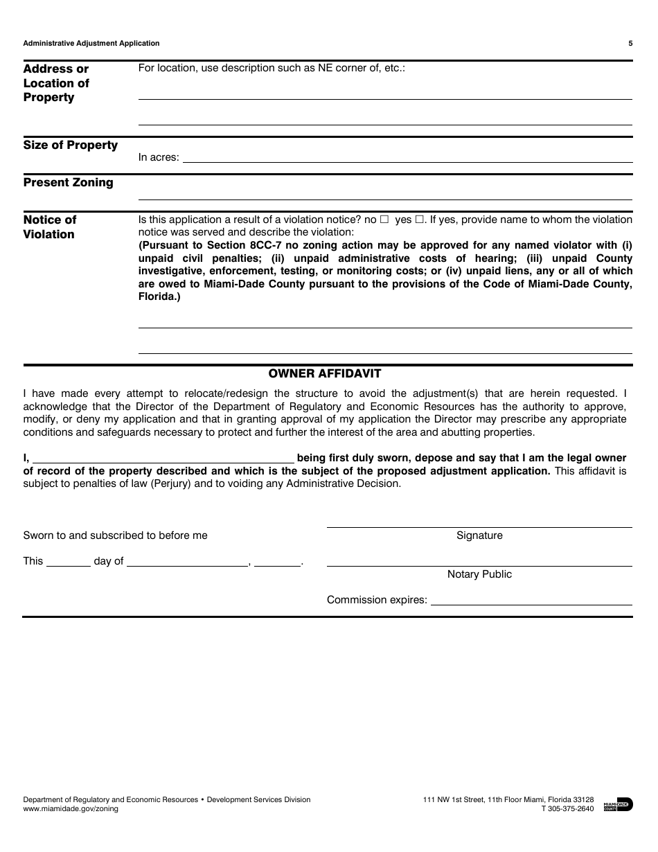 Administrative Adjustment Application - Miami-Dade County, Florida, Page 5