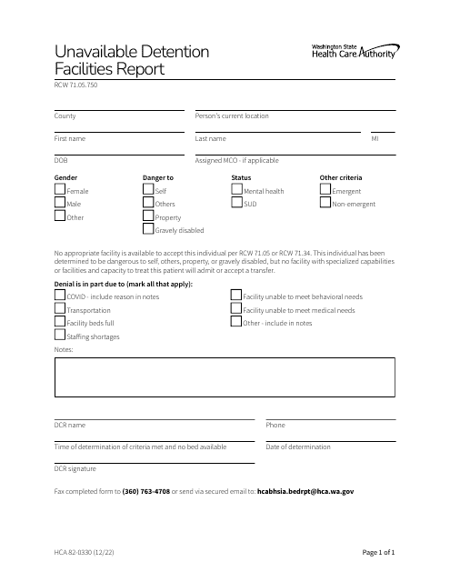 Form HCA82-0330  Printable Pdf