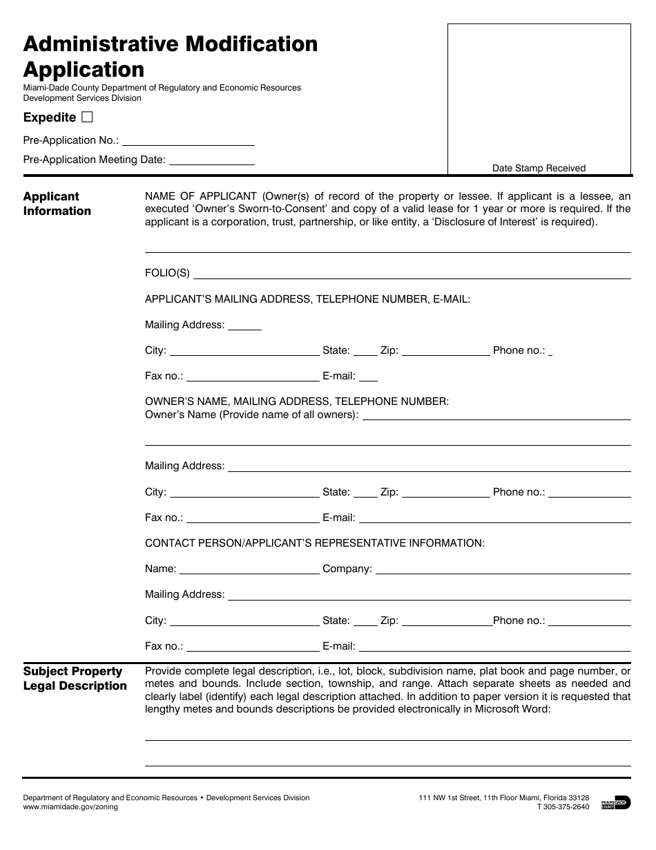 Administrative Modification Application - Miami-Dade County, Florida, Page 3