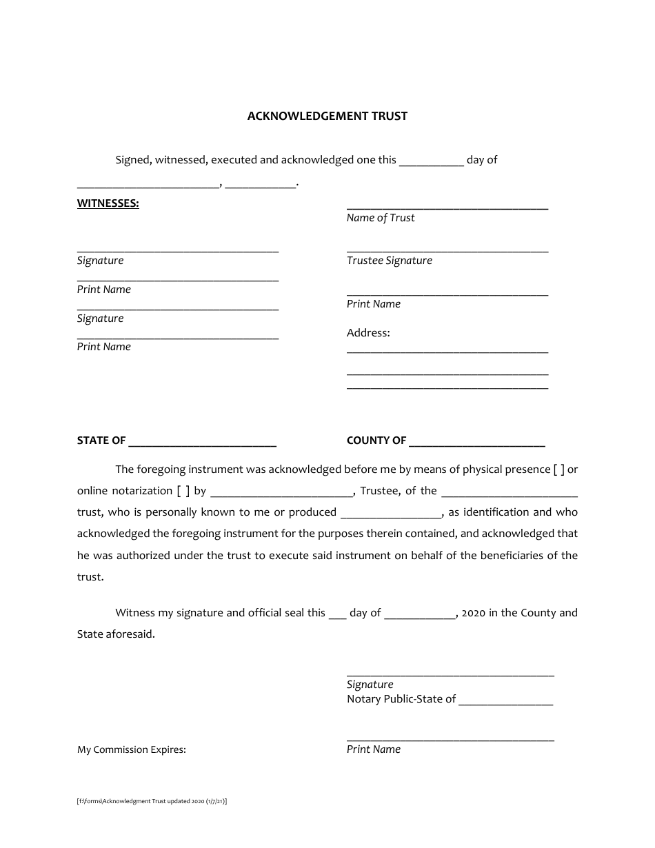 Acknowledgement of Trustee - Miami-Dade County, Florida, Page 1