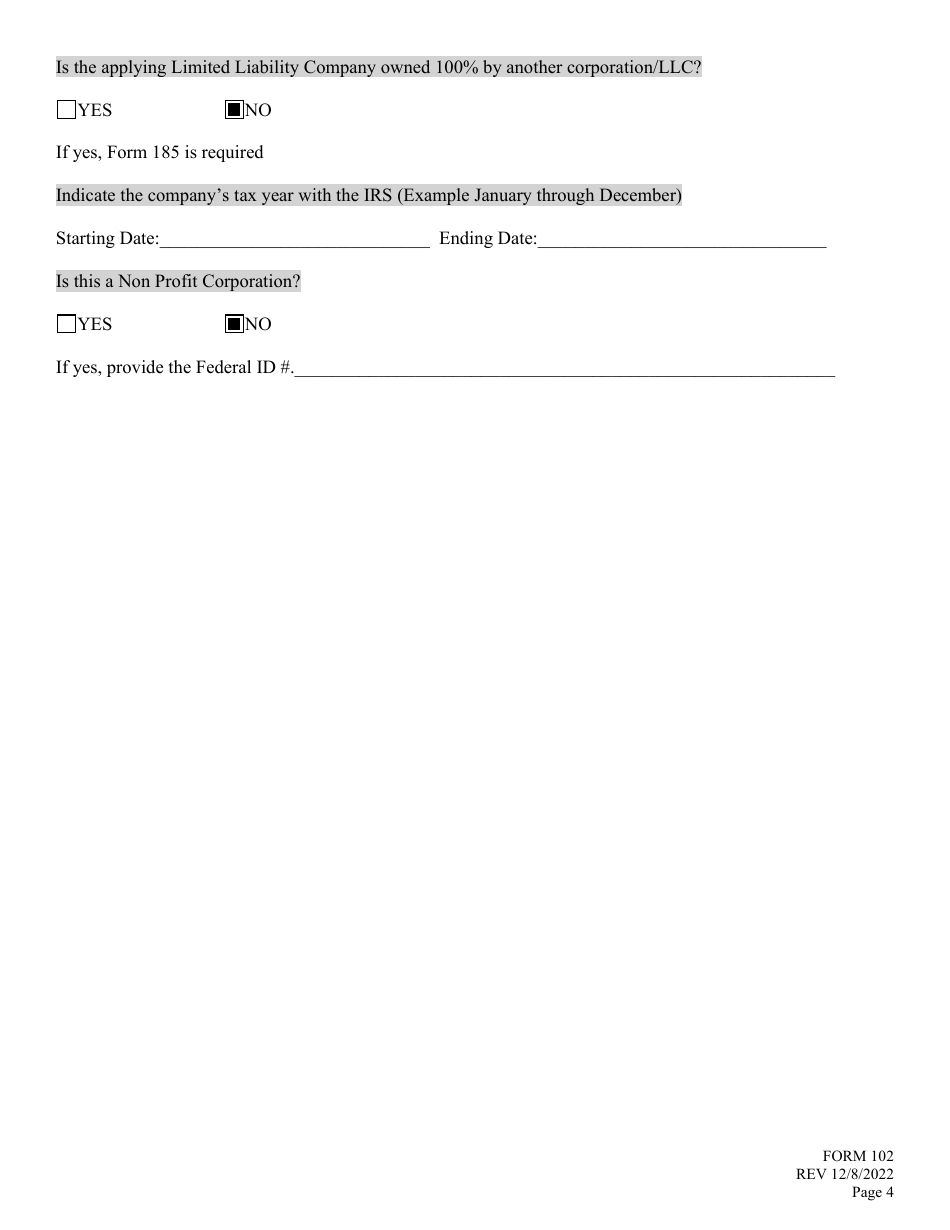 Form 102 Application for Liquor License - Limited Liability Company (LLC) - Nebraska, Page 4