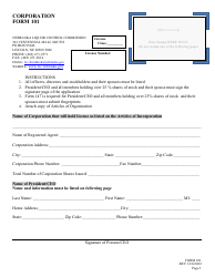Form 101 Application for Liquor License - Corporation - Nebraska