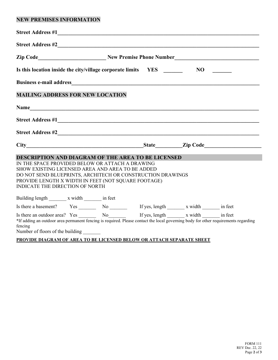 Form 111 Application for Change of Location - Nebraska, Page 2