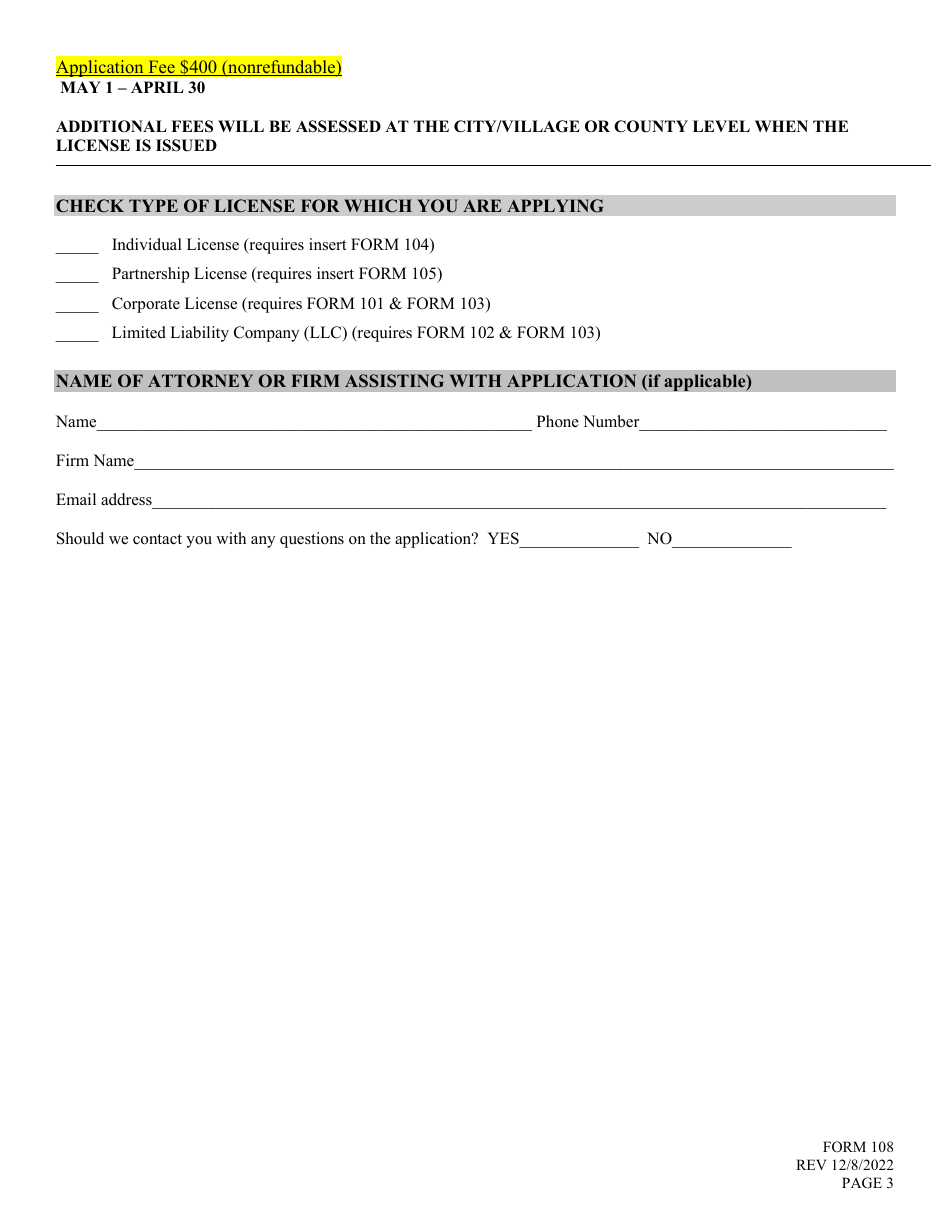 Form 108 Application for Liquor License - Bottle Club - Nebraska, Page 3
