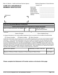 Document preview: Form WTW112 Care of a Household Member Verification - California