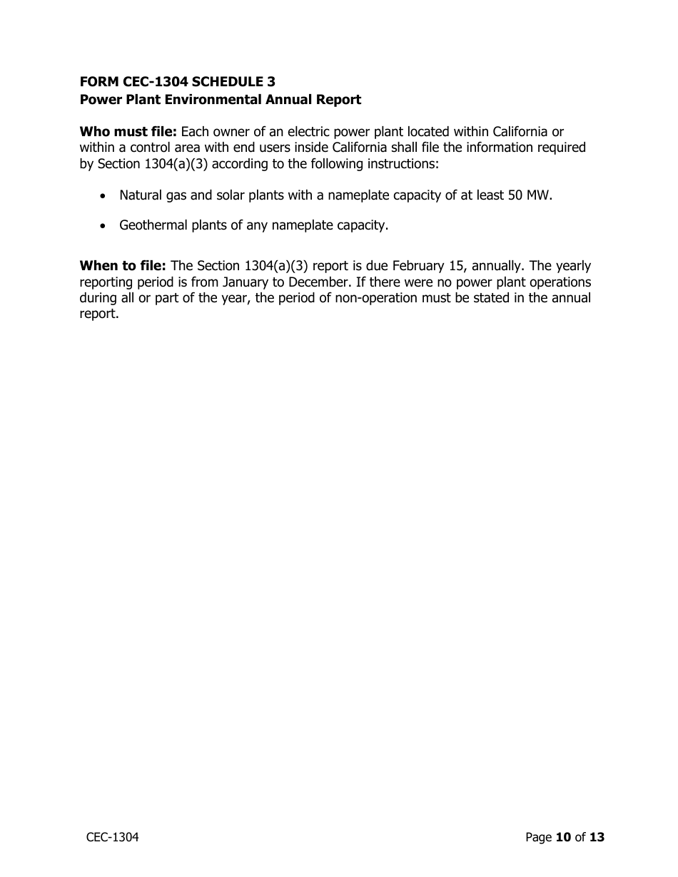 Instructions for Form CEC-1304 Power Plant Generation and Fuel Quarterly Reports With Annual Environmental Information - California, Page 10