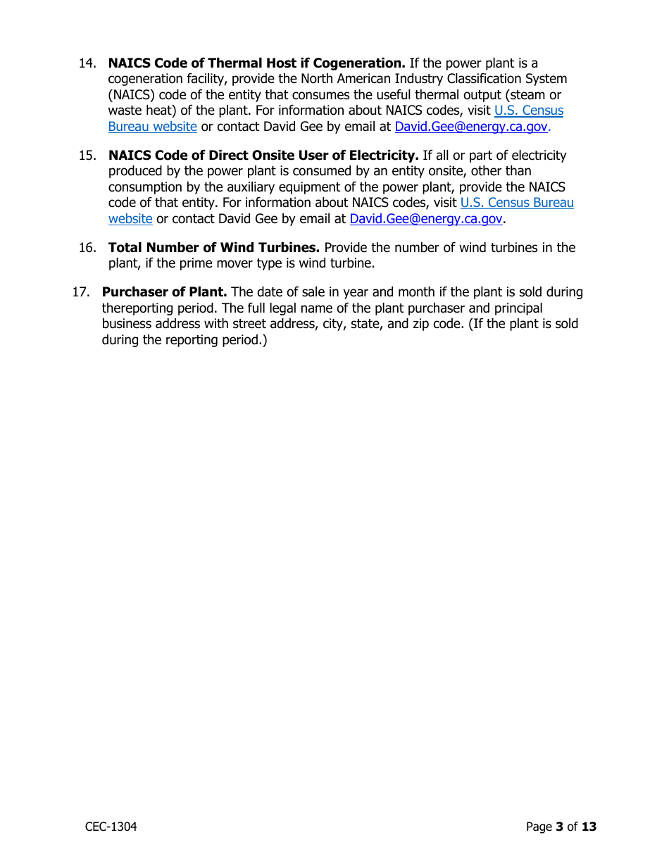 Instructions for Form CEC-1304 Power Plant Generation and Fuel Quarterly Reports With Annual Environmental Information - California, Page 3