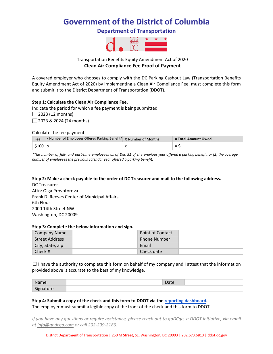 Clean Air Compliance Fee Proof of Payment - Washington, D.C., Page 1