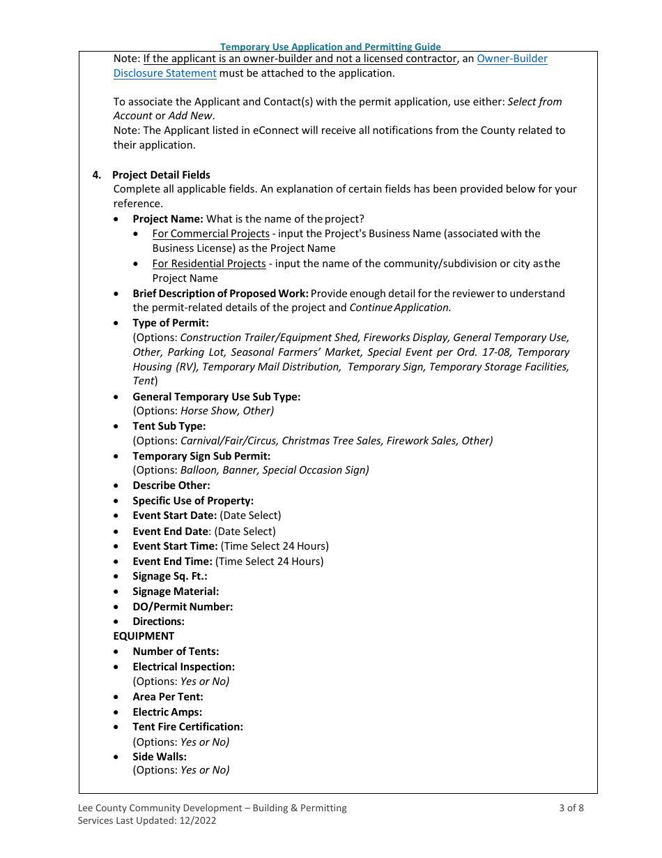 Temporary Use Application and Permitting Guide - Lee County, Florida, Page 3